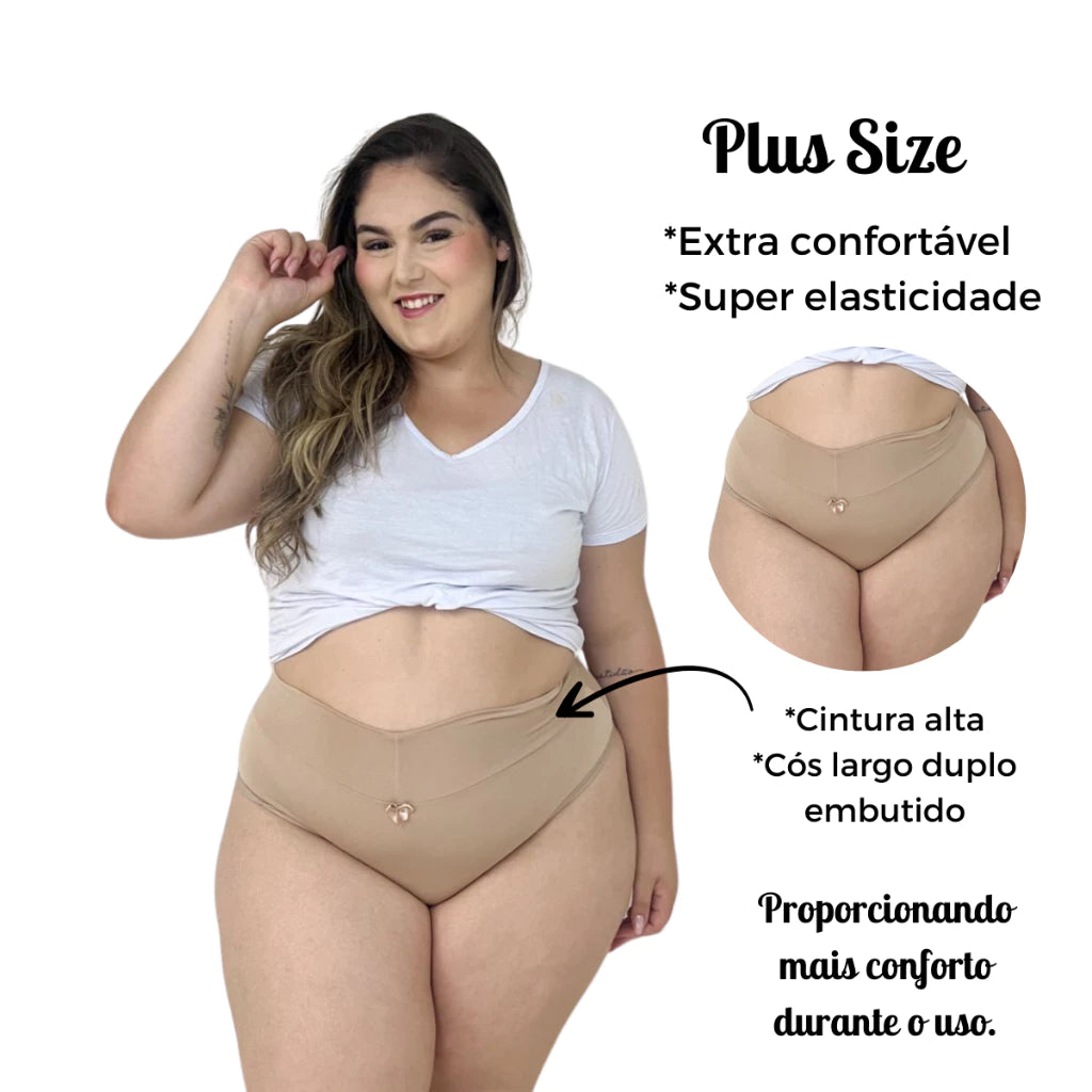 Kit 5 Calcinhas plus size alta cós largo duplo